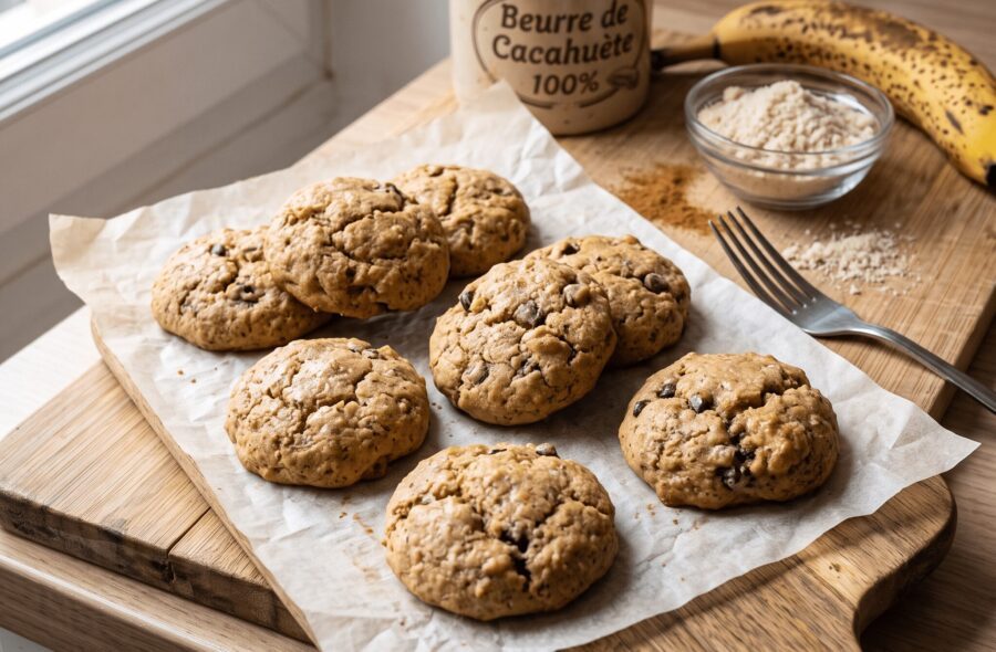 Biscuits moelleux banane, beurre de cacahuète et amande