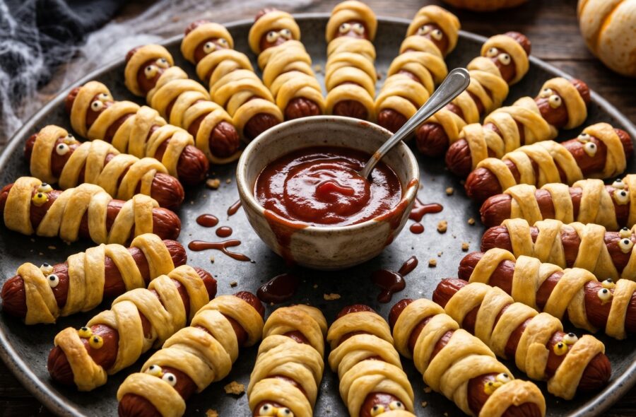 Momies feuilletées à la moutarde, apéritif Halloween croustillant